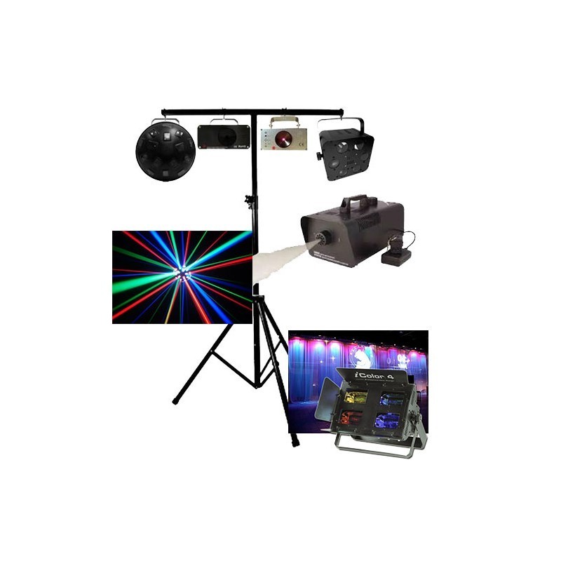 Pack Total DJ – Sono complète 800W + éclairage + machine à fumée